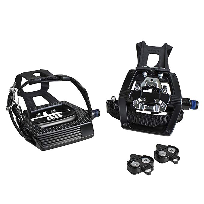 BV Bike Shimano SPD Compatible 9/16'' Pedals with Toe Clips (SPD Cleats Included) - Spin/Indoor/Exercise/Peloton Bicycle Pedals