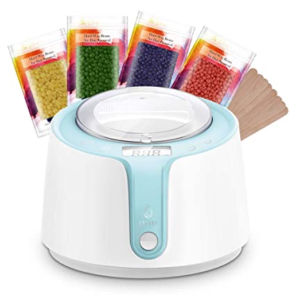 Wax Warmer Hair Removal Kit, Home Wax Kit Digital Wax Pot Heater with LCD Display Temperature Control, 4 Flavor Hard Wax Beans & 10 Wax Applicator Spatulas