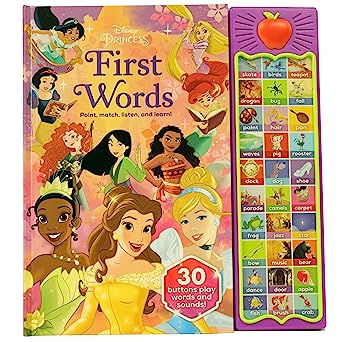 Disney Princess Cinderella, Moana, Rapunzel, and More! - First Words: Point, Match, Listen, and Learn! 30-Button Sound Book - PI Kids