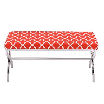 Home's Art EURO Style Fabric Bench Ottoman Chair Footstool with Arc Metal Stands (Red with silver leg)