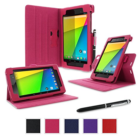 rooCASE Google Nexus 7 FHD 2nd Gen Tablet Dual-View Folio Case Cover - Magenta