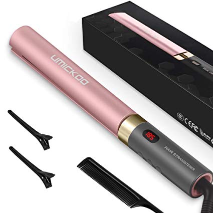 Hair Straightener, UMICKOO Professional Flat Iron for Hair Styling: 2 in 1 Tourmaline Ceramic Curling Iron with Adjustable Temperature (Rose Gold)