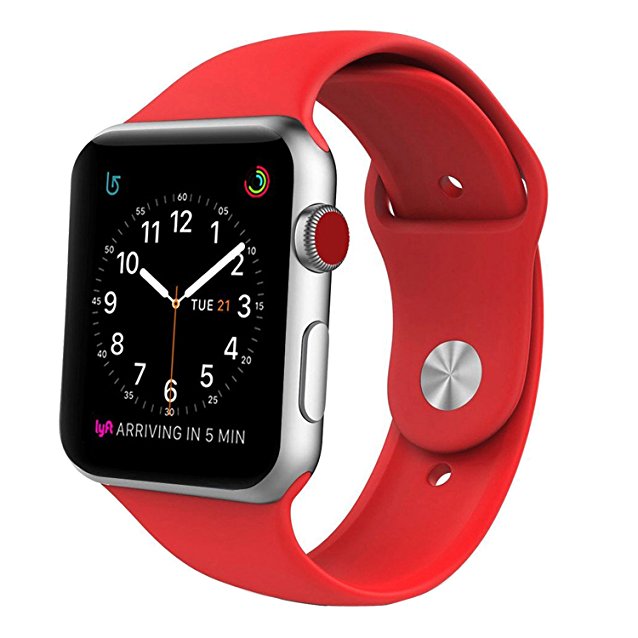 BANDEX Sport Band For Apple Watch 42mm, Soft Silicone Strap Replacement Wristbands For Apple Watch Sport Series 3 Series 2 Series 1(Red M/L)