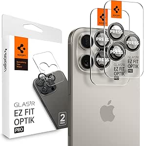 Spigen Camera Lens Screen Protector [GlasTR EZ Fit Optik Pro] Designed for iPhone 16 Pro Max / 16 Pro [Case Friendly] - Natural Titanium [2 Pack]