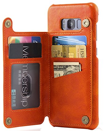 Samsung Galaxy S8 Plus Card Holder Case, Galaxy 8 Plus Wallet Case Spaysi(TM) Slim, Galaxy S8 Plus Folio Leather case 2017, Gift Box, for Galaxy S8 Plus (Orange)