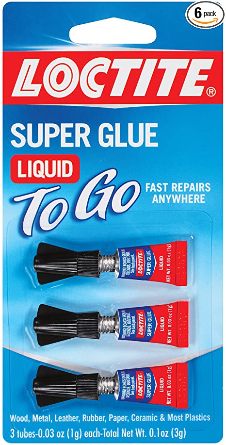 Loctite Super Glue Liquid To Go, 3 - 0.03 Ounce Squeeze Tubes, Clear, 6 Pack (1734231-6)