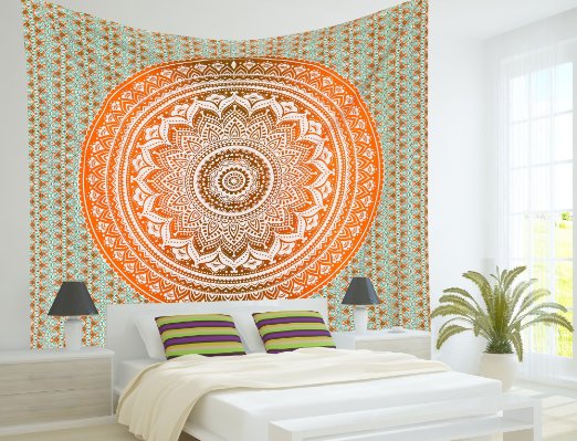 Indian Mandala Tapestry Hippie Hippy Wall Hanging Throw Bedspread Dorm Tapestry Decorative Wall Hanging , Ombre Mandala Tapestries