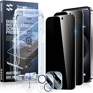 SmartDevil 2Pack for iPhone 12 Privacy Screen Protector with 2Pack Camera Lens Protector, 9H Protection Anti-Spy Privacy Glass Tempered Film with Auto Dust-Elimination Install, Bubble Free