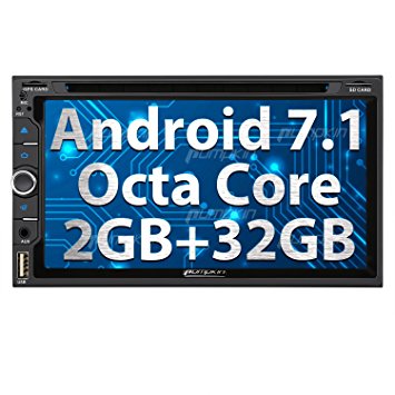 Android 7.1 Car Stereo Radio, 32GB  2GB Octa Core Double Din DVD CD Player with Bluetooth, GPS Navigation, Support WIFI, MirrorLink, AUX, Backup Camera, USB SD, Dash Cam, 6.95 inch Touch Screen