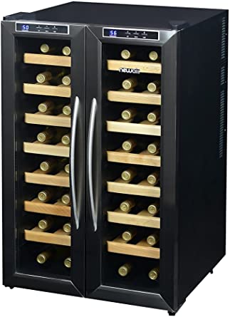 NewAir AW-321ED 32 Bottle Dual Zone Thermoelectric Wine Cooler, Stainless Steel & Black