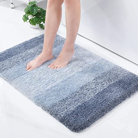 Olanly Luxury Bathroom Rug Mat, Extra Soft and Absorbent Microfiber Bath Rugs, Non-Slip Plush Shaggy Bath Carpet, Machine Wash Dry, Bath Mats for Bathroom Floor, Tub and Shower 24" x 36", Blue