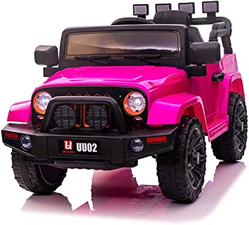 u URideon 12V Ride On Truck, Kids Electric Car Toys with Parent Remote Control, Battery Powered, LED Lights, MP3 Player (Pink)