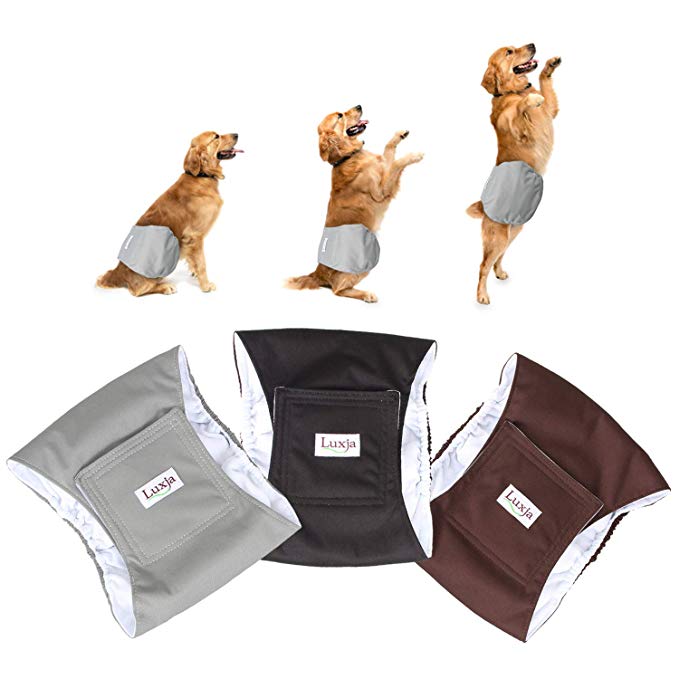 LUXJA Reusable Male Dog Diapers (Pack of 3), Washable Puppy Belly Band