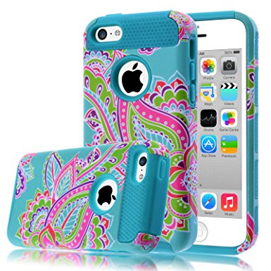 iPhone 5C Case,iphone5C Case,Kmall(TM) for iPhone 5C 2in1 High Impact Hybrid Dual Layer Case Heavy Duty Case Full-body Matte Rugged Armor Cover Case with Totem Tribe Floral Pattern (Blue)