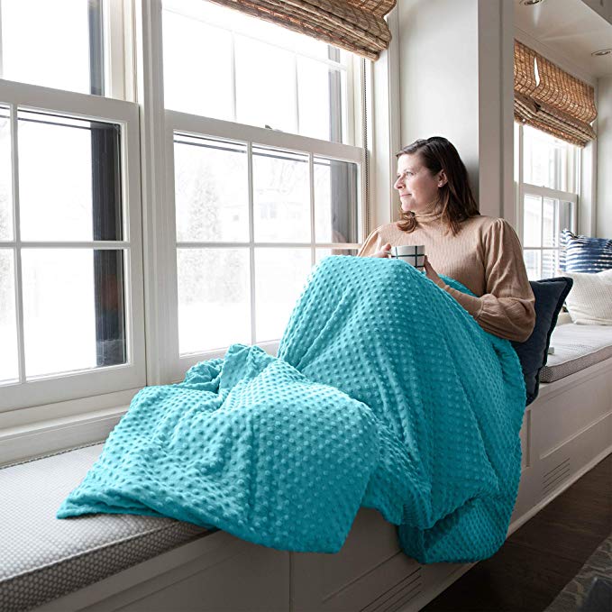 Sophia & William Weighted Blanket | Free Minky Cover Incluede, 36"x48", 5 lbs, Teal, Cotton
