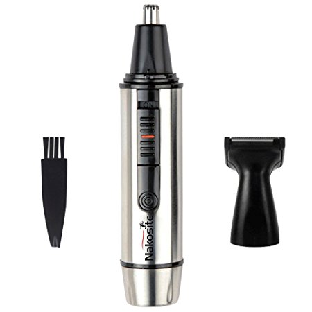 NAKOSITE NT2433 Best Nose Ear Hair Trimmer with LED Light-- Premium Quality Stainless Steel body and cutting blades. For Professional or Home Use. Water Resistant, Men or Women, Battery-Operated, Colour is Silver. 100% Money-Back Guarantee.