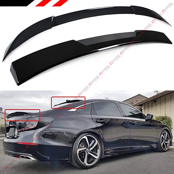 Cuztom Tuning JDM V2 Painted Glossy Black Trunk Lid Spoiler   Rear Window Roof Spoiler Compatible with 2018-2021 Honda Accord Model