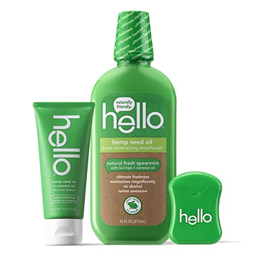 Hello Oral Care Hemp seed oil fluoride free whitening sls free toothpaste   floss   mouthwash