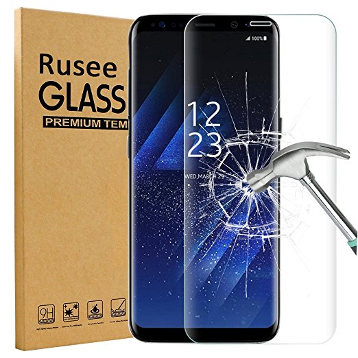 Galaxy S8 Screen Protector, Rusee Samsung Galaxy S8 Full Coverage HD Crystal Clear 3D Tempered Glass Screen Protector, 9H Hardness, Bubble Free, Anti-Fingerprint, Anti-Scratch Protective Film Guard Cover