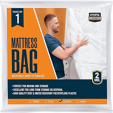 Utopia Home Mattress Bag for Moving and Storage (Queen) - 2 Mil Thick Plastic Mattress Cover - Mattress Storage Bag