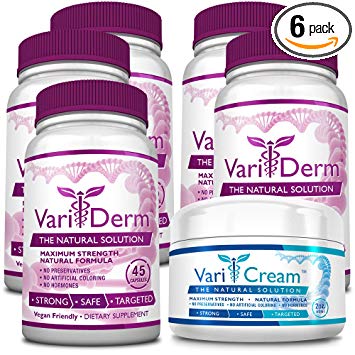 VariDerm: The Varicose and Spider Vein Solution (5 Bottles   1 Cream) Improves Appearance of Varicose & Spider Veins - Relieves Varicose Vein Pain & Strain. Supports Healthy Vein Tissue Development