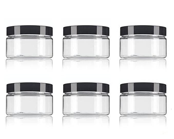 6PCS 250ML 8.5OZ Empty Clear Plastic Bottle with Black Lids for Cream Lotions and Little Crafts jars Glitter Nails Cosmetic Storage Container
