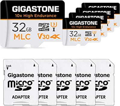 [10x High Endurance] Gigastone 32GB 5-Pack MLC Micro SD Card, 4K Video Recording, Security Cam, Dash Cam, Surveillance Compatible 95MB/s, U3 C10, with Adapter