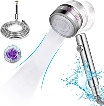 Shower Head and Hose Rotatable 360° with High Pressure and Rain Mode Built in Pressure Fan Magical and Graceful Grid Arc Water Stream, Hand Shower Heads with Stop Button for Bathroom and Garden