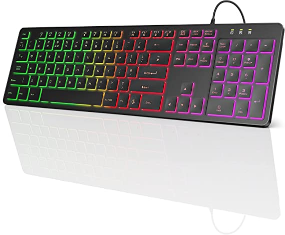 USB Keyboard, TedGem Computer Keyboard, Laptop Keyboard, Wired Keyboard, Backlit RGB PC Keyboard Gaming, Ergonomic Led Keyboard, 12 Multimedia Keys, Compatible with Mac, PC, Smart TV, Laptop