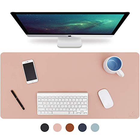 Knodel Desk Pad, Office Desk Mat, 35.4" x 17" PU Leather Desk Blotter, Laptop Desk Mat, Waterproof Desk Writing Pad for Office and Home, Dual-Sided (Pink/Silver)