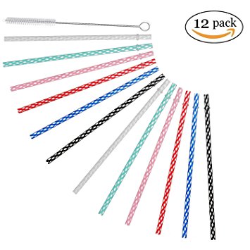 10.5" Long Reusable Plastic Replacement Drinking Straws for 30 oz & 20 oz YETI, RTIC, Mason Jar, Starbucks, OZARK Tumblers, Set of 12 with Cleaning Brush