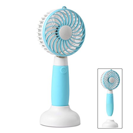 Mini Fan, Allkeys Personal Handheld Fan Battery Operated Portable Rechargeable USB with Base 3 Speeds for Home Office Outdoors Travel (Blue)