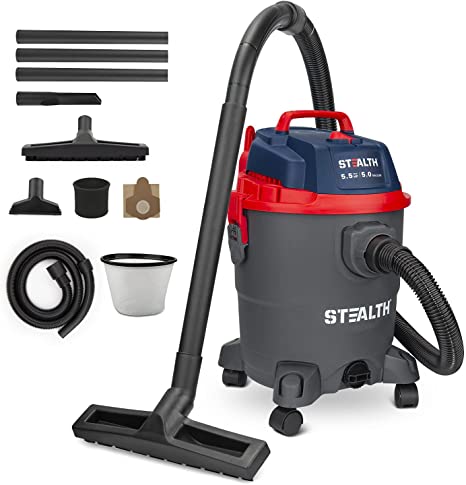 STEALTH 5 Gallon 5.5 Peak HP Wet Dry Vacuum Cleaner, Powerful Suction 3 In 1 Shop Vacuum with Blower & Drain Port, Ideal for Home, Garage, Car, Workshop, Model: ECV05P2