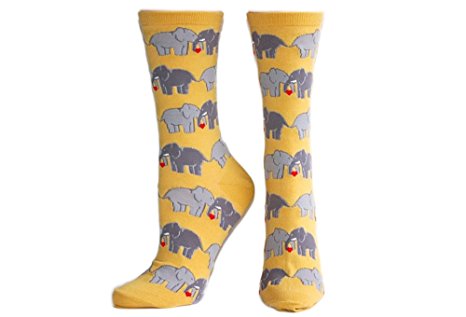 Socksmith Women's Yellow Elephant Love Crew Socks, One Size