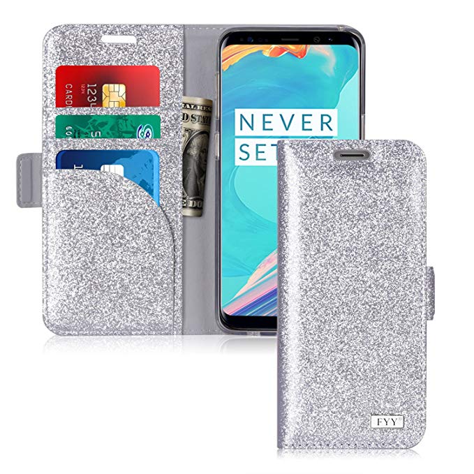 FYY [Premium Leather] Wallet Case Samsung Galaxy S9 2018, Handmade Flip Folio Wallet Case Kickstand Card Slots Magnetic Closure Samsung Galaxy S9 2018 Silver