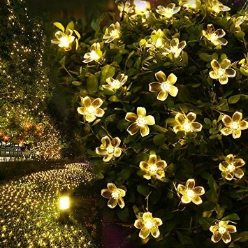 LE Solar Flower Fairy String Lights 50 LEDs 165ft  Waterproof Warm White Portable Blossom Christmas Lights with Light Sensor Outdoor and Indoor Use Ideal for Wedding Party Halloween Lights Decoration