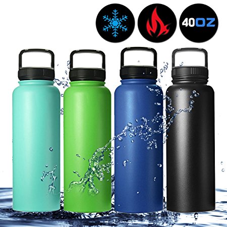 OUTERDO 40OZ Vacuum Insulated Water Bottle Portable Stainless Steel Wide Mouth Water Bottle for Outdoor Sports Camping Hiking Cycling ,BPA-Free, Cold 24 Hrs Hot 12 Hrs