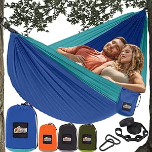 Gorilla Grip Durable Portable Camping Hammock, Holds 400lbs with Heavy Duty Tree Straps, Comfortable Travel Swing, Camp Hammocks, Easy to Use and Install, Outdoor Essentials, Blue, 10x6.5 FT