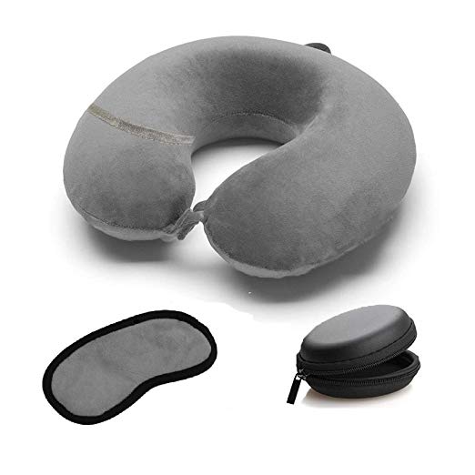 Trajectory 3 in 1 Travel Accessories Combo: Supercomfy Travel Grey Neck Pillow, Ear Phone Carrying Case and Sleep Eye Mask