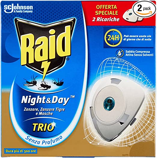 Raid Night & Day Trio Mosquito Repellent with Compressed Sand, Pack of 2