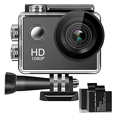 DQ-03 170° Wide Angle Lens 4K Full HD 2 Inch LCD 98Ft Waterproof Screen Action Camera with 2 Rechargeable Batteries and All Necessary Accessories Kit