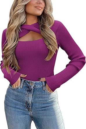 Zeagoo Sweaters for Women 2024 Knit Trendy Long Sleeve Lightweight Slim Fit Pullover Cutout Tops S-XXL