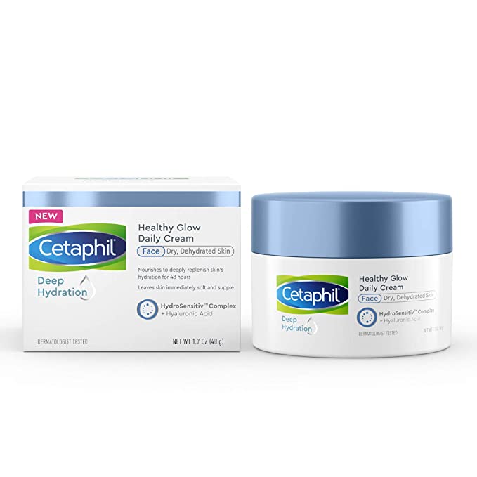 CETAPHIL Deep Hydration Healthy Glow Daily Face Cream | 1.7 oz | 48 Hour Dry Skin Face Moisturizer for Sensitive Skin | With Hyaluronic Acid, Vitamin E & Vitamin B5 | Dermatologist Recommended