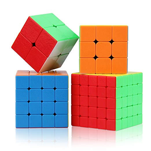 Roxenda Speed Cube Set, Magic Cube Gift Box Includes 2x2 3x3 4x4 5x5 Stickerless Smooth Cube Puzzle Toy for Kids [4 Pack]