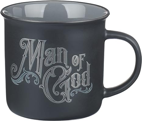 Christian Art Gifts Ceramic Camp Style Scripture Coffee & Tea Mug for Men: Man of God - Inspirational Bible Verse, Non-toxic, Lead & Cadmium-free Novelty Matted Beverage Cup, Charcoal Gray, 13 oz.