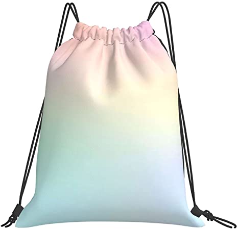 Drawstring Backpack Pastel Gradient Large Capacity Rucksack Cinch Water Resistant Canvas Sport Yoga Gym Bag for Boys Girls Kids Women Men Teens by YIEASY