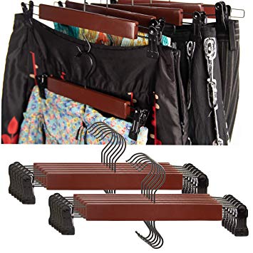 Tidy Living (12 Pack Wood Hangers with Clips Wooden Hangers Cherry Clothes Pants Hanger for Closet