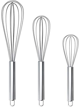 Set of 3 Stainless Steel Whisk 8" 10" 12", Kitchen Balloon Hand Stainless Whisk Set for Blending Whisking Beating Stirring by Ouddy