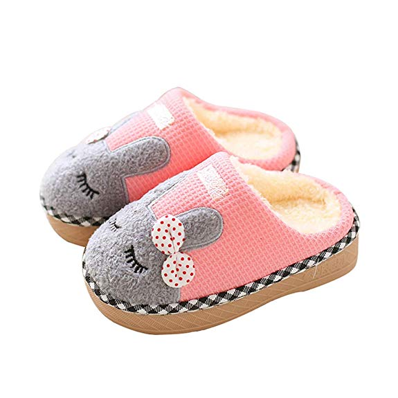 Maybolury Boys Girls Home Slippers,Kids Cute Fur Lined Warm House Slippers Winter Indoor Shoes