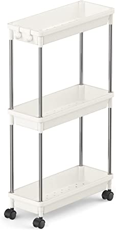 Lifewit Slim Storage Rolling Cart for Gap Narrow Space, 3 Tier Slide-Out Trolley Utility Rack Shelf Organizer with Wheels for Bathroom Kitchen Laundryroom Bedroom, Space-Saving Easy Assembly, White